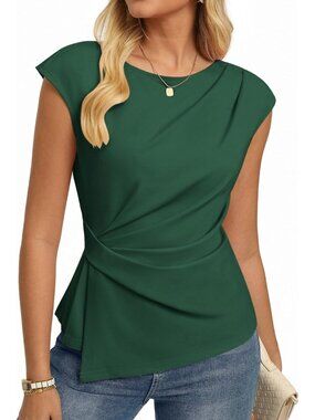 Women's T Shirts Dark Green Crew Neck Cap Sleeve Classic Dress Comfort Summer